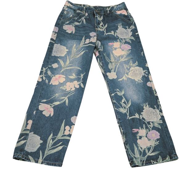 Women's Manfinity Floral Print Denim Jeans  Size M - Picture 2 of 9